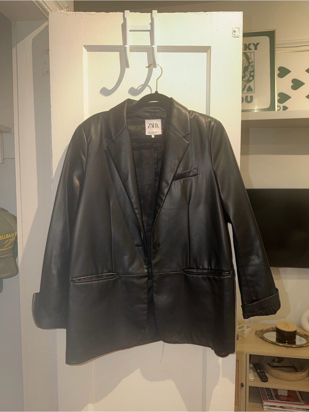 ZARA Black Faux Leather Blazer Jacket